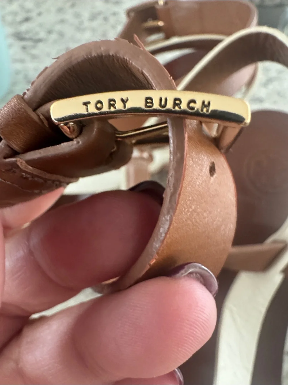Tory Burch Brown and White Leather Crossover Ankle-Strap Sandals